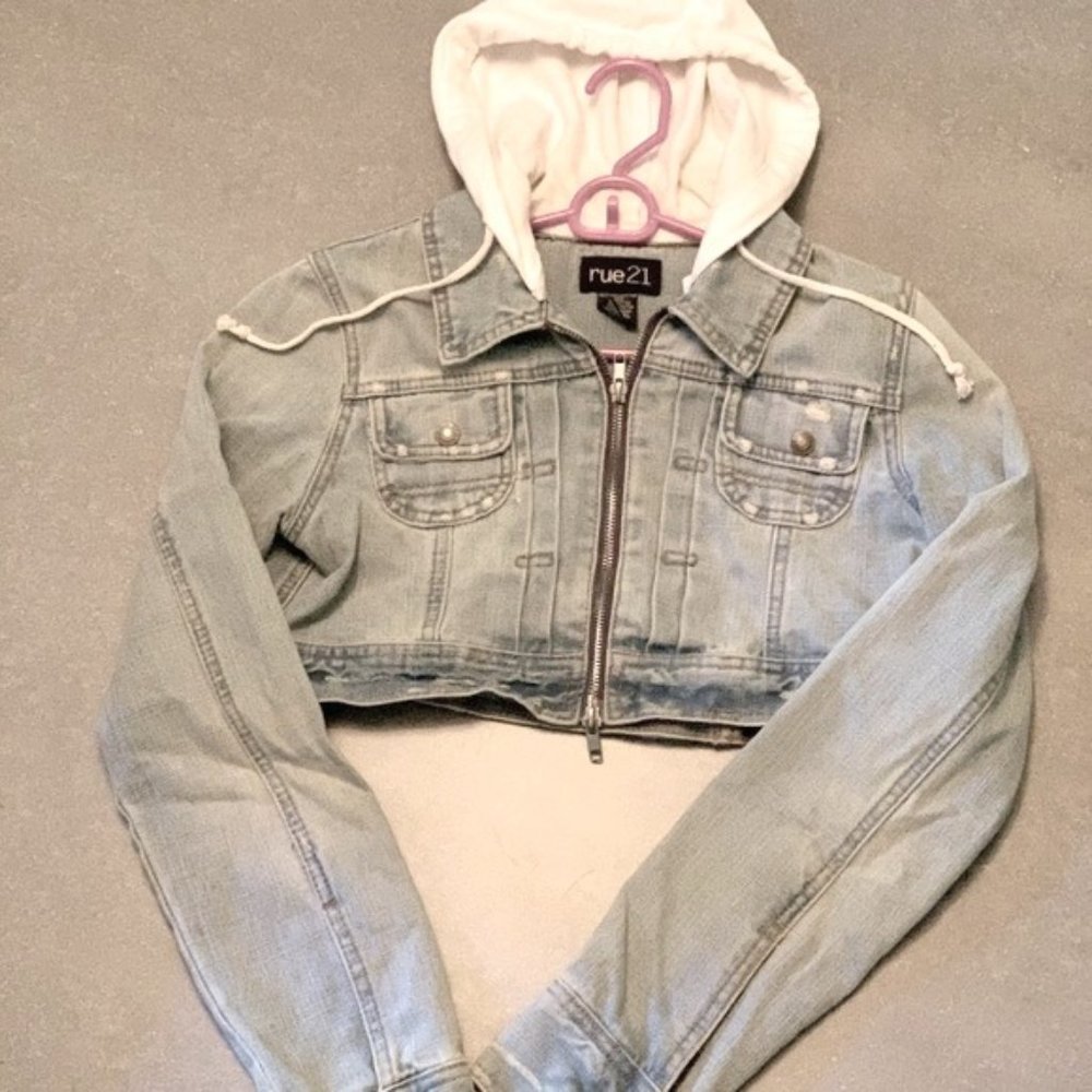 Rue 21 denim hooded crop jacket.